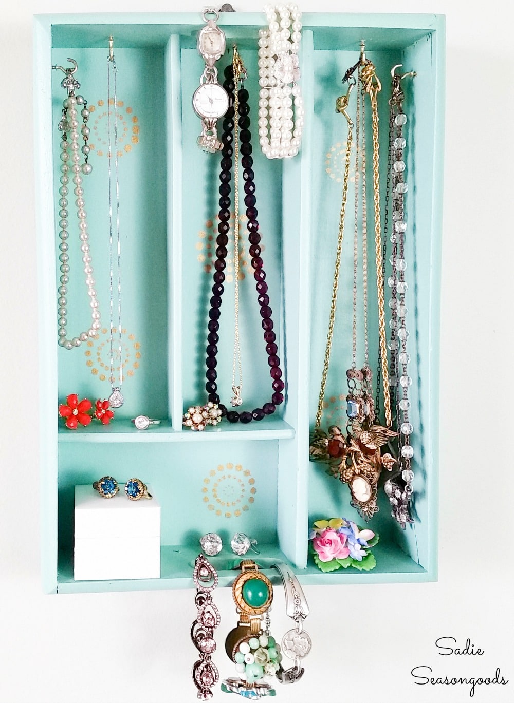 Boho Storage for Jewelry from a Silverware Tray or Utensil Tray